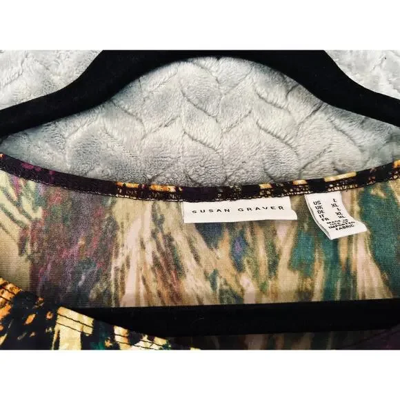 Susan Graver Liquid Knit Colorburst Feather Long Sleeve Top size L Colorful - Picture 4 of 4